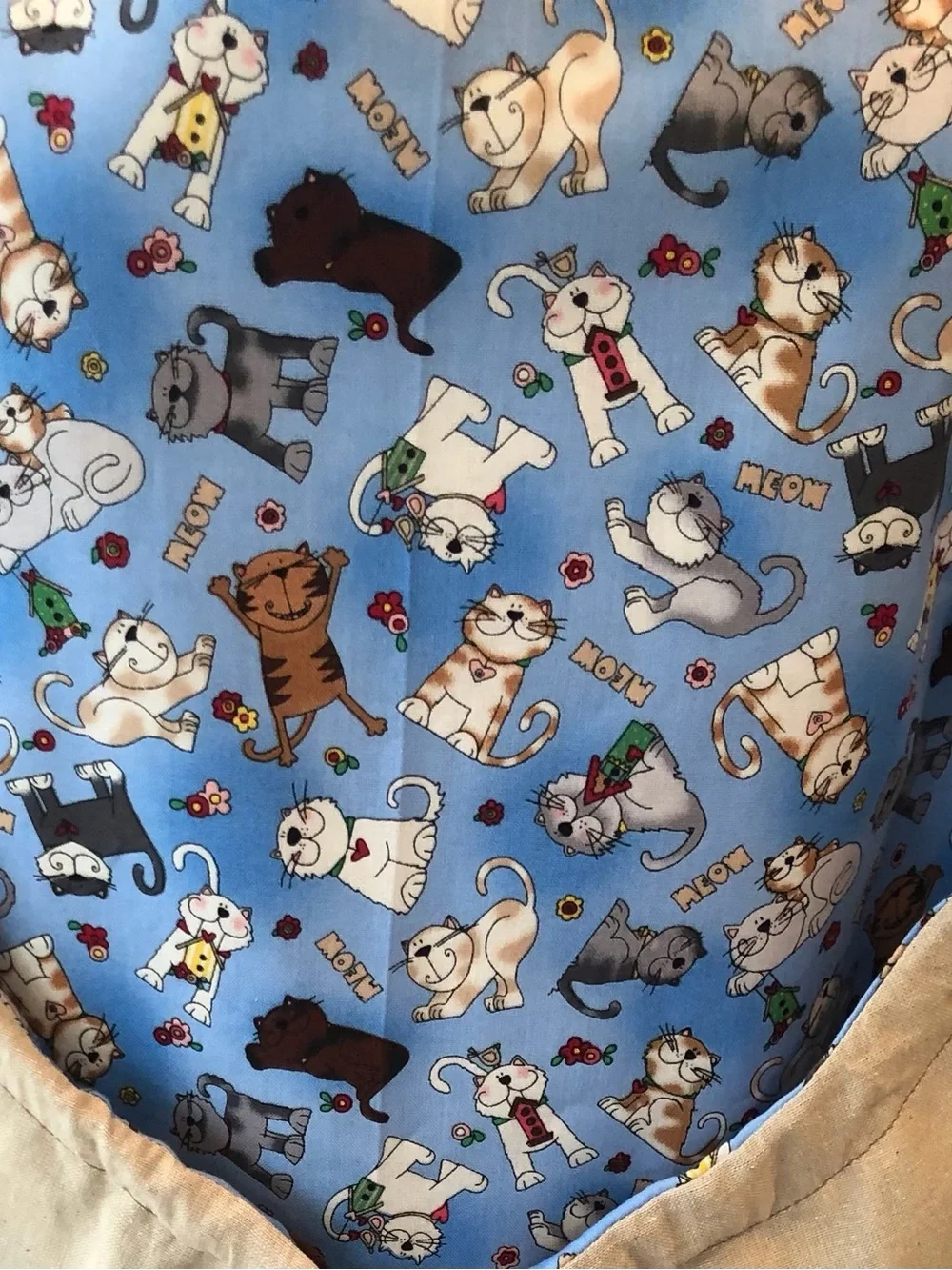 Light Blue Cat-Print Pet Apron with Front Pocket - Unbranded